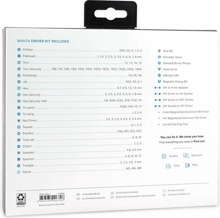 Nährwerte und Zutaten iFixit Manta Precision Bit Set (PH00, PH2, PH1, PH0000, PH0, PH3)