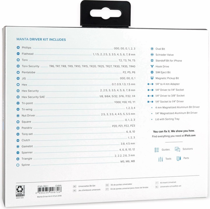 Nutritional values and ingredients iFixit Manta Precision Bit Set (PH00, PH2, PH1, PH0000, PH0, PH3)