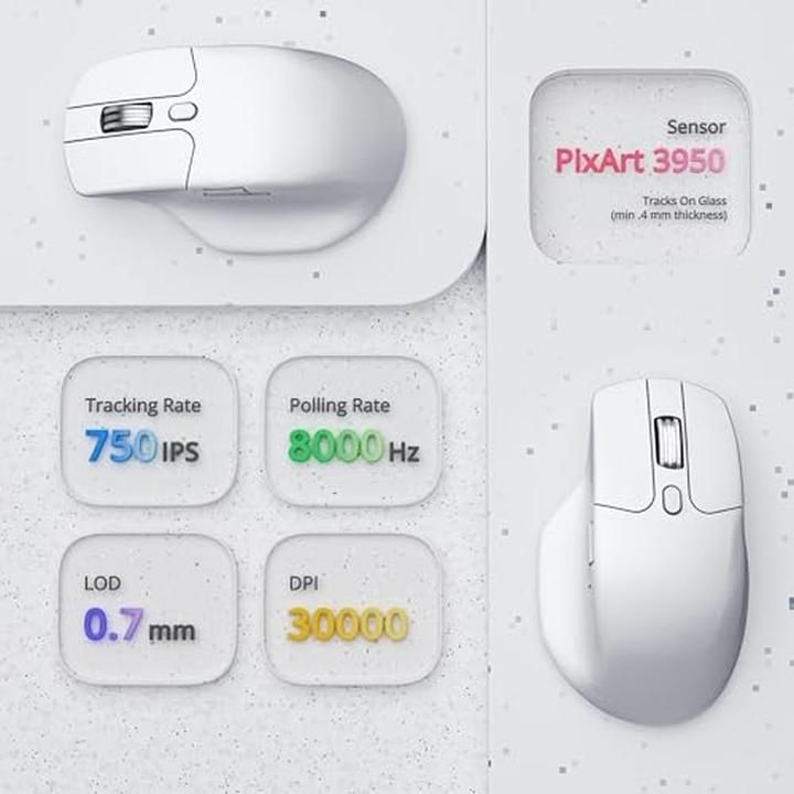 Produktbild Keychron M6 Wireless Mouse 8000 Hz Polling Rate Ultra Silent Micro Switch und Metall-Scrollrad - Weiss (Kabelgebunden, Kabellos)