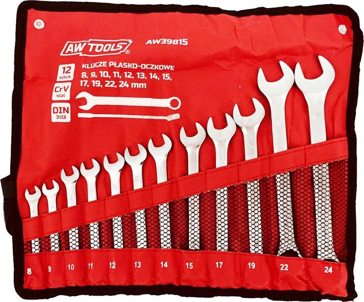 Awtools AW KLUCZ KOMPLET PŁASKO-OCZKOWY 12szt. /8mm-24mm/ MATOWE