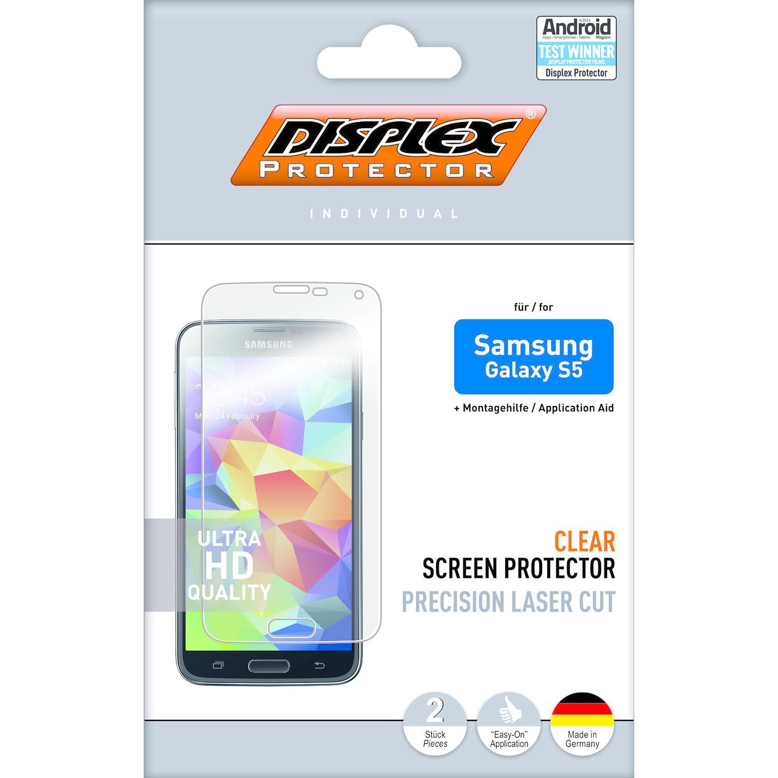 Displex Easy-On Protector (2 Stück, Samsung Galaxy S5), Smartphone Schutzfolie, Transparent