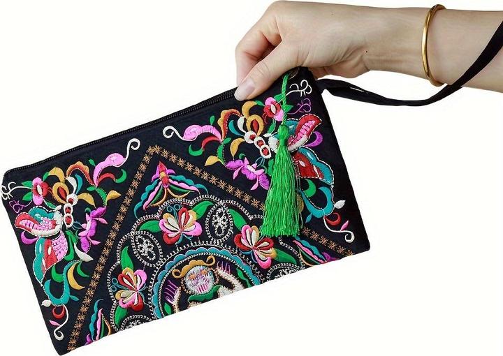 Immagine prodotto Only-Bags.Store 1 Stück Bohemian bestickte Kupplung Geldbörse, Boho-Stil Armband, Mode-Accessoire, Polyester