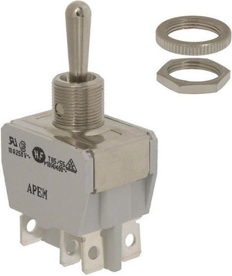 Actual product image APEM switch toggle DP ON/OFF/ON 10A FASTON