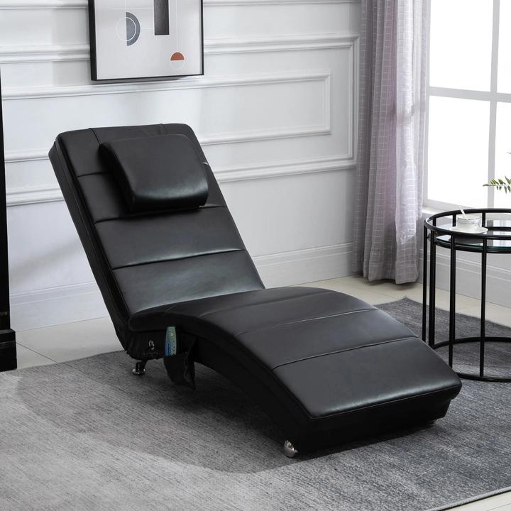 Image du produit Swisshandel24 Fauteuil de relaxation en cuir 58x163x87cm, jusqu'à 120, 8 points de massage, télécommande, noir