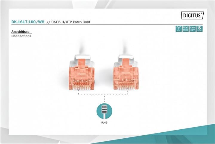 Produktbild Digitus CAT 6 U-UTP Patchkabel Cu LSZH AWG 26/7 Länge 10 m Farbe Weis (U/UTP, CAT6, 10 m)