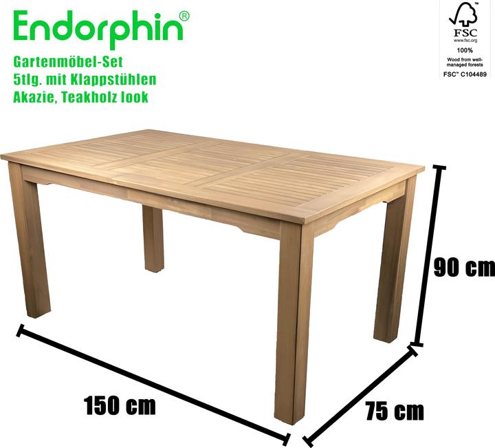 Produktbild GARTENSET aus Akazienholz im Teakholz look, FSC zertifiziert, 4 Klappsessel (90 cm)