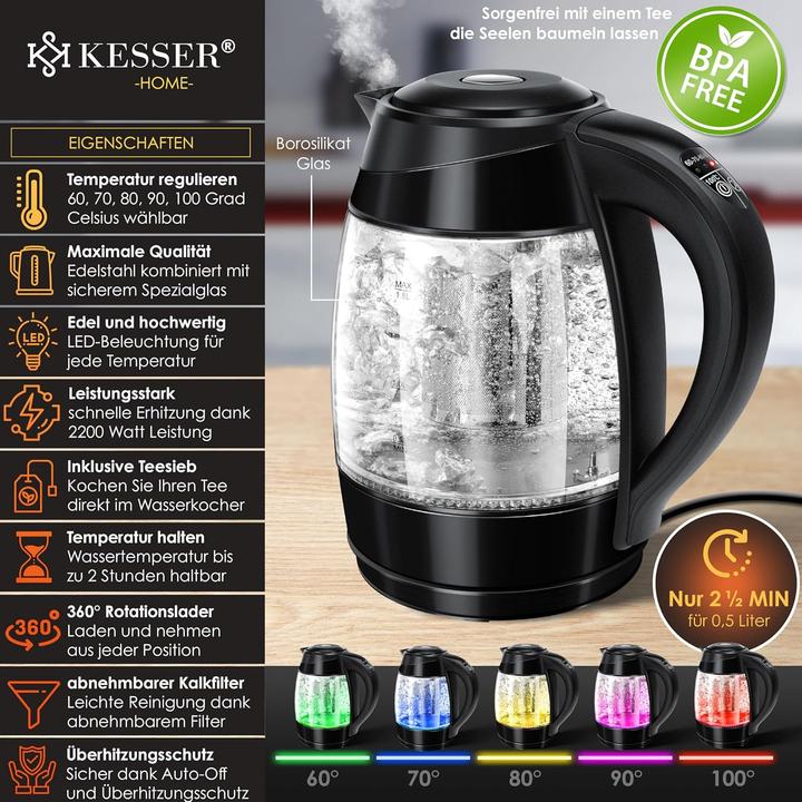 Produktbild Kesser Wasserkocher mit LED & Teesieb (1.80 l)