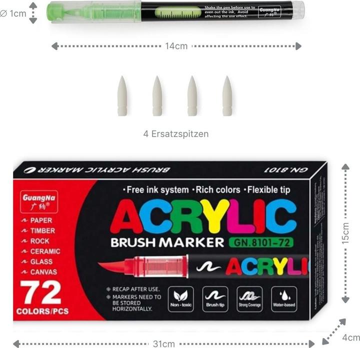 Image du produit Hermex 72-tlg. Set Acrylmarker Arcrylstifte Acryl Brush Marker Pinselstifte (72 x)