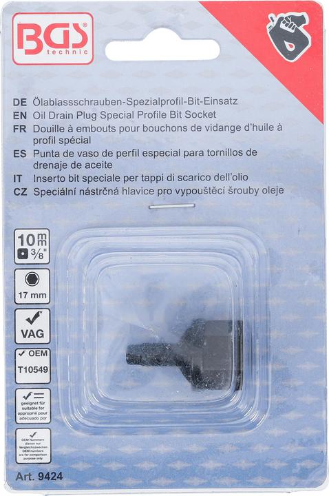 Actual product image BGS Oil Drain Plug Special Profile Bit Socket 10 mm (3/8") Drive for VAG