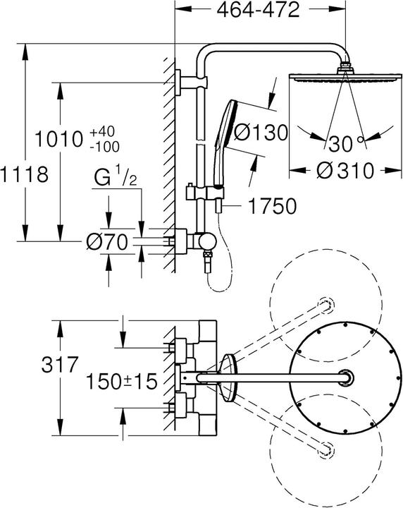 Actual product image Grohe Rainshower SmartActive 310 shower system