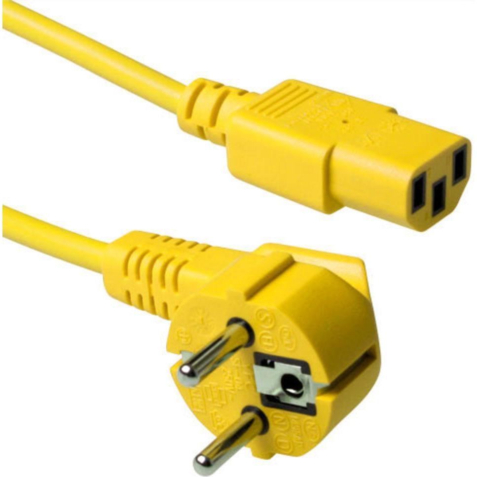 ACT Powercord mains connector CEE 7/7 male (angled) - C13 yellow 5 m (5 m), Stromkabel