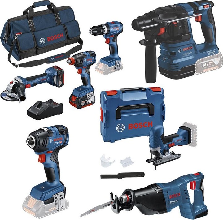 Actual product image Bosch Professional Bosch 7 Tool Kit GSB+GDX+GWS+GST+GBH+GSA+GDR