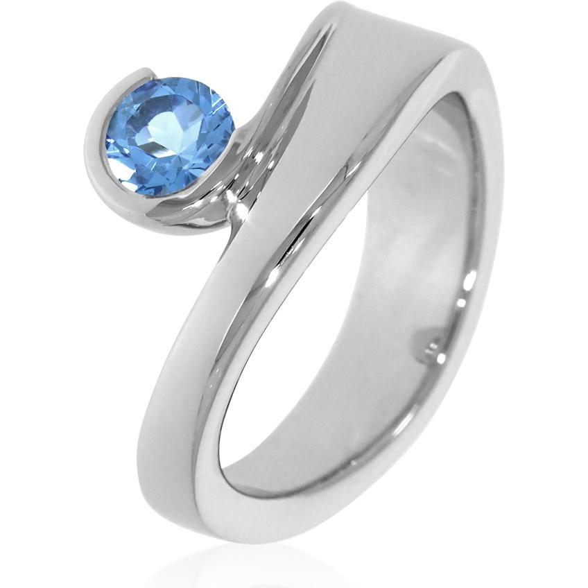 Xen, Ring, Ring mit 5 mm Blautopas ca. 0,54 ct. rhodiniert, (52, 925 Silber)