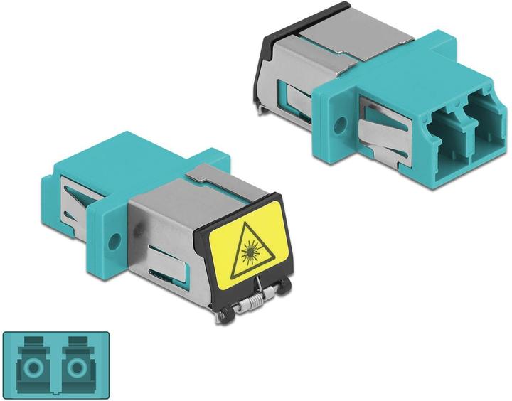 Produktbild Delock LWL Kupplung mit Laserschutzklappe LC Duplex Buchse zu LC Duplex Buchse Multimode aqua
