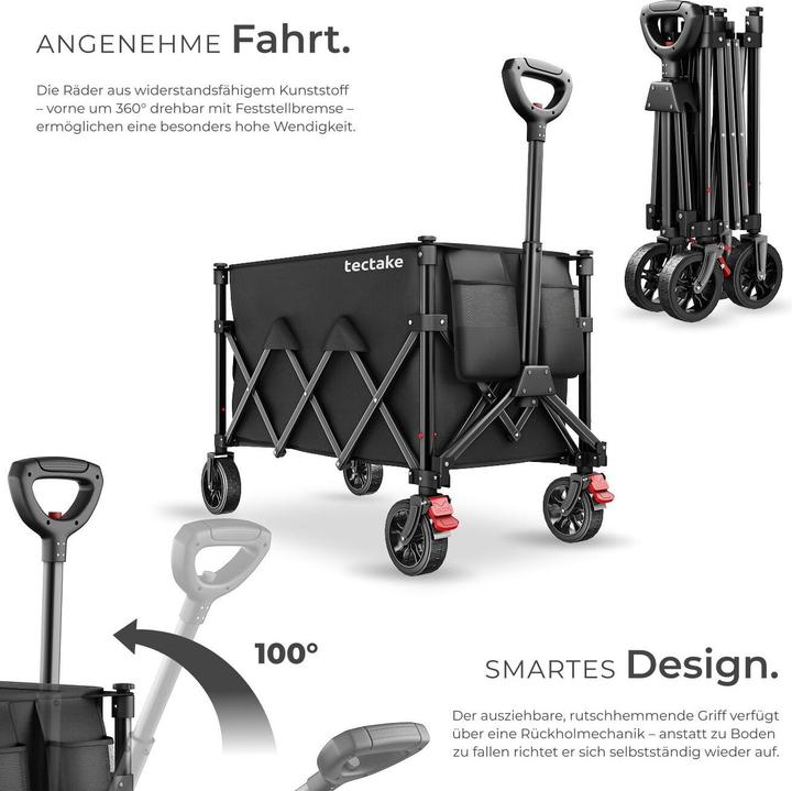 Produktbild tectake Bollerwagen RollRider faltbar, Teleskopgriff, Profilräder