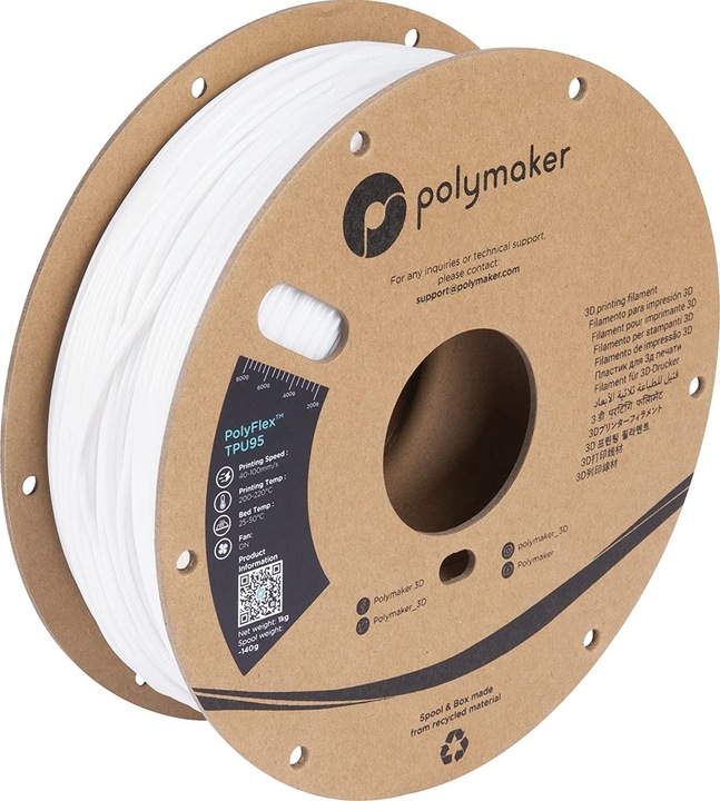 Actual product image Polymaker PolyFlex TPU95 V2 - White - 1.75mm (TPU, 1.75 mm, 750 g, White)
