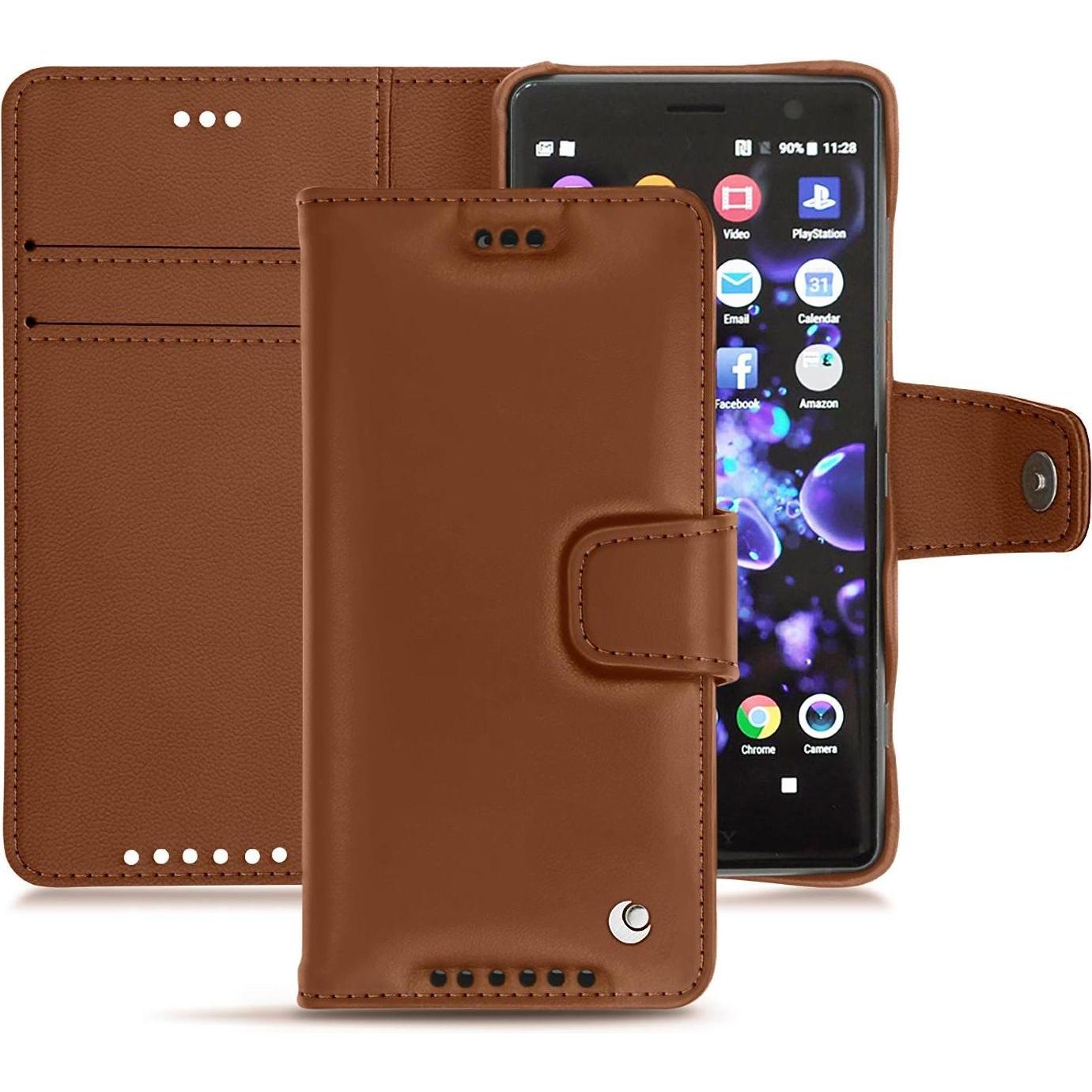 Noreve Lederschutzhülle Wallet (Sony Xperia XZ2 Compact), Smartphone Hülle, Braun
