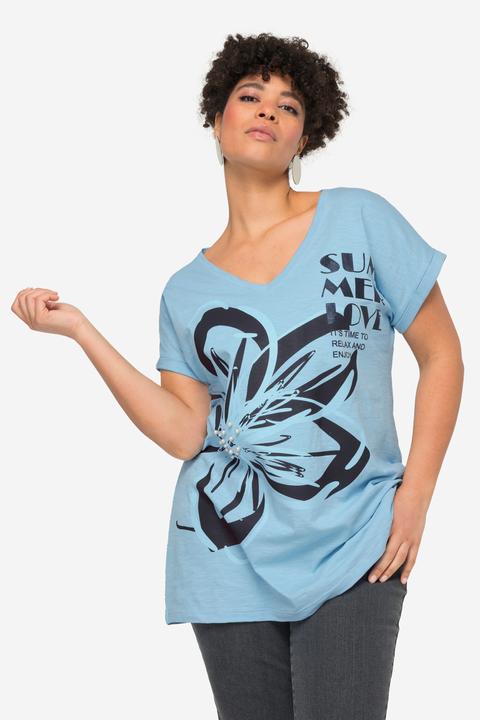 Image du produit Miamoda T-shirt oversized avec fleurs XL. Col V et manches courtes (XL)