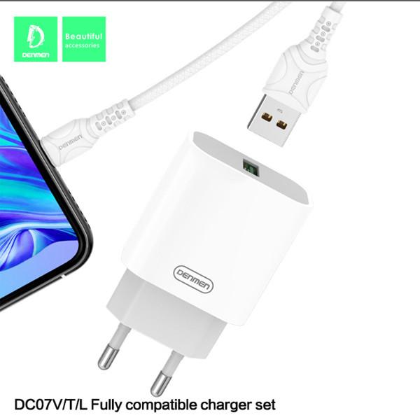 Actual product image Denmen 3.6 A 18 W WHITE AC CHARGER + IPHONE 3600 mA FAST CHARGING CABLE DC07L