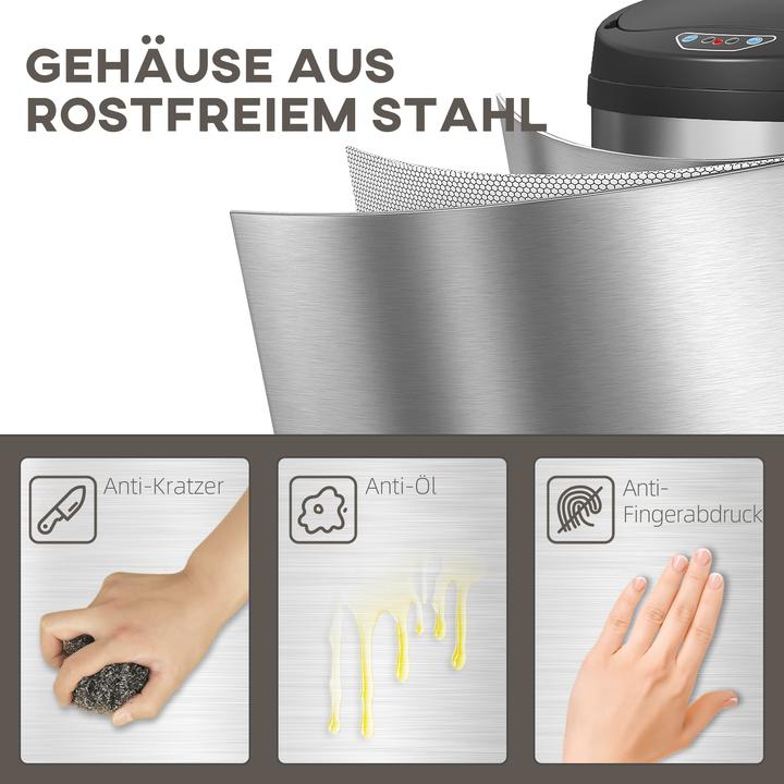 Produktbild Homcom Sensor-Mülleimer Edelstahl, Kunststoff Silber (50 l)