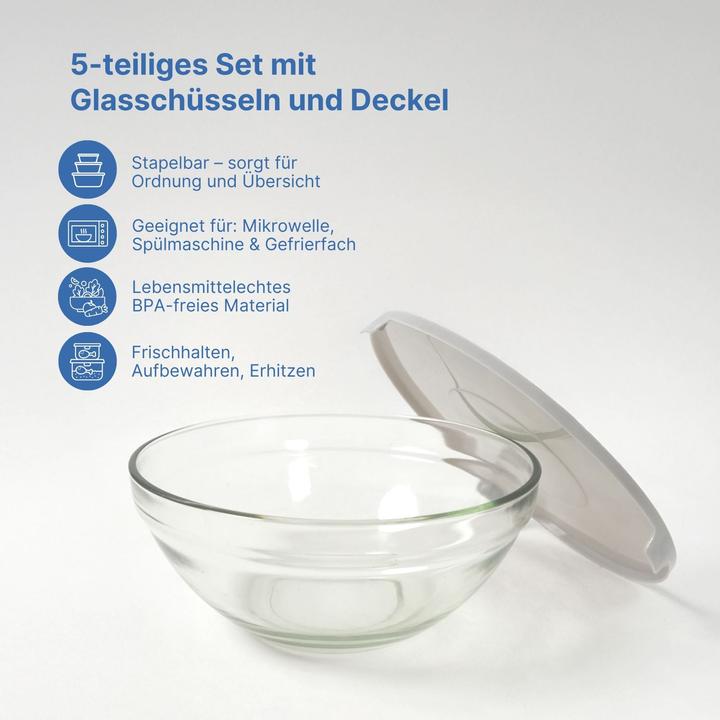 Immagine prodotto B-Home Set di 5 ciotole in vetro con coperchio (1 l, 5 x)