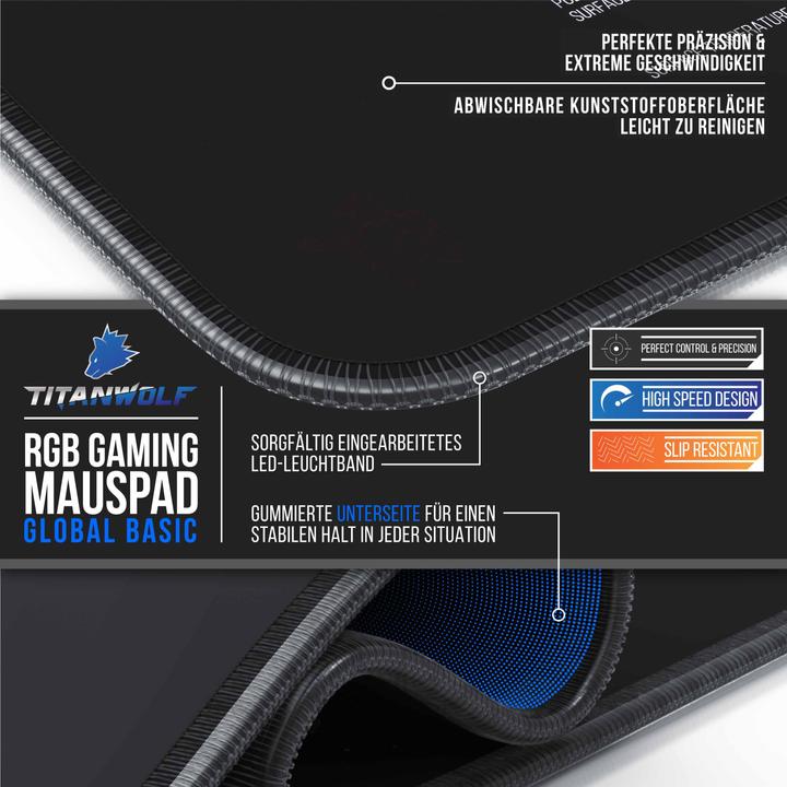 Actual product image Titanwolf Gaming Mouse Pad, RGB Mouse Pad XL, 800 x 300 mm, improves precision & speed (XL)