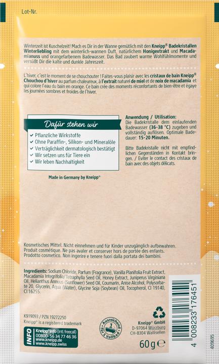 Nutritional values and ingredients Kneipp Cristaux de bain Chouchou d'hiver (100 ml, Bubble bath)