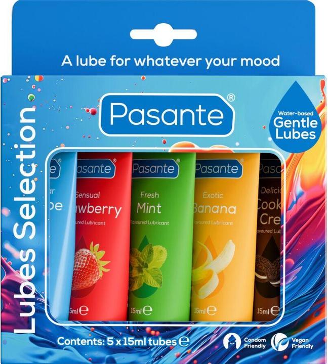 Actual product image Pasante - Packung Sortierte Schmiermittel Mit Geschmack 5 Einheiten X 15 ml (75 ml)