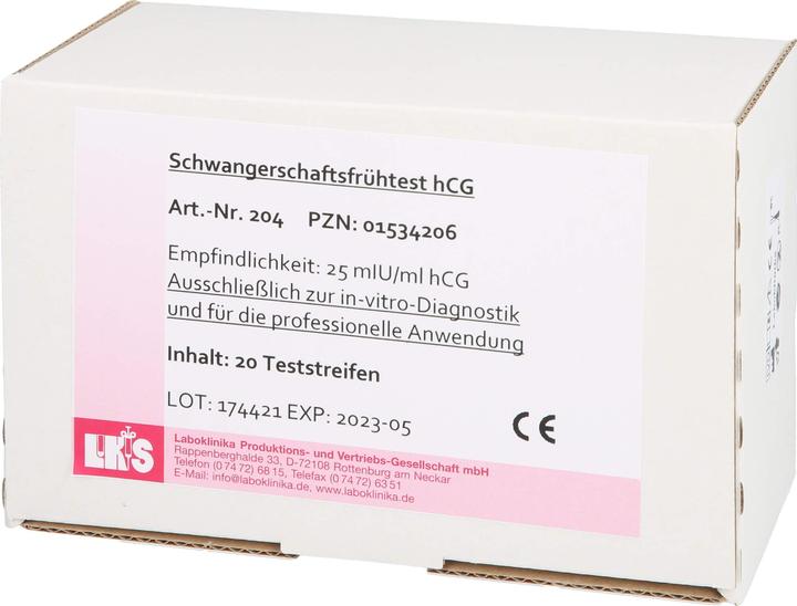 Produktbild Laboklinika Schwangerschaftsfrühtest Urin HCG Teststreifen, 20 St TTR (20 x)