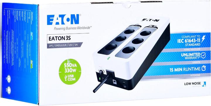 Productafbeelding Eaton 3S550F Ononderbreekbare voeding (UPS) Stand-by (Offline) 550 VA 6 AC-uitgangen (550 VA, 330 W, Standby UPS)