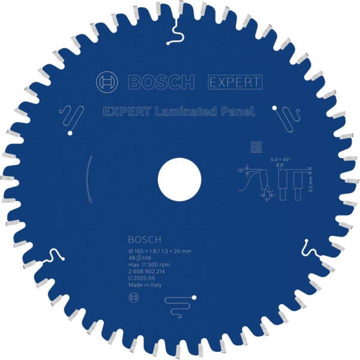 Bosch Professional Zubehör Blau Zubehör 2608902214 EXPERT Kreissägeblatt Schichtstoffplatte 165 x 1,8/1,3 x 20 mm T48