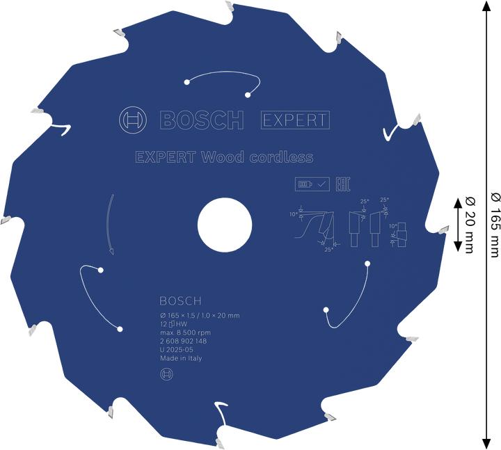 Productafbeelding Bosch Professional Zubehör EXPERT Wood Kreissägeblatt, 165x20 mm, T12