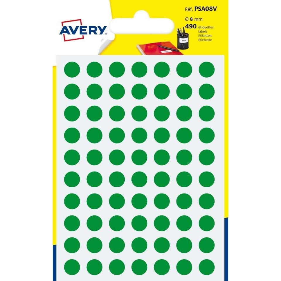 Avery, Etiketten, PSA08V, Grün, Kreis, Dauerhaft, Universal, Papier, 8 mm