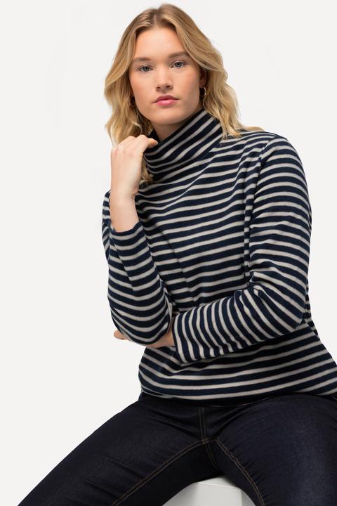 Immagine prodotto Ulla Popken Pullover di pile con righe, collo alto, maniche lunghe e materiale riciclato (46, 48)