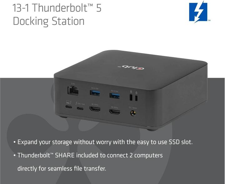 Produktbild Club 3D Club3D Thunderbolt5 13-in-1 Dockingstation 3 Displays St/Bu (13 Ports)