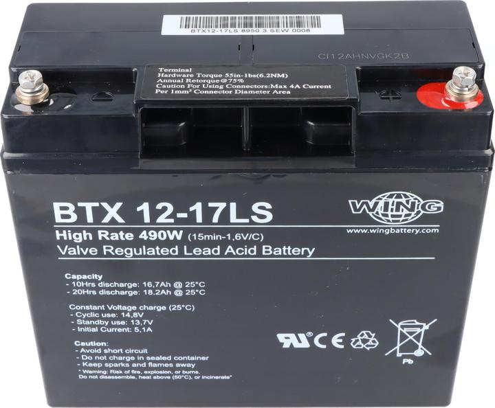 Produktbild Wing BTX12-17LS 12V 17Ah high rate hochstromfähig Bleiakku AGM Blei Gel Akku (17 Ah, 12 V)