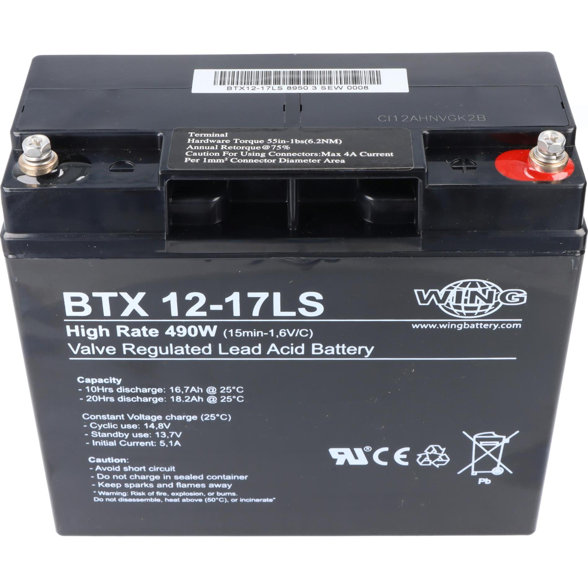 Thumbnail - Wing, Versorgungsbatterie, BTX12-17LS 12V 17Ah high rate hochstromfähig Bleiakku AGM Blei Gel Akku (12 V, 17 Ah)