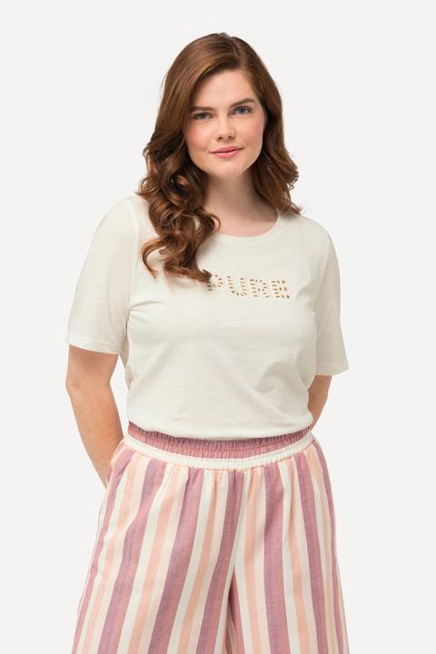 Image du produit Ulla Popken T-shirt avec broderie PURE. Décolleté rond, manches courtes. Coton bio. (56)