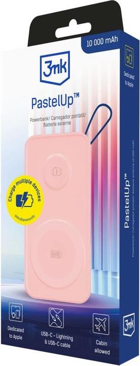 Produktbild 3MK Powerbank PastelUp 10,000mAh 22.5W z Magsafe + ładowanie Apple Watch różowy (10000 mAh, 22.50 W, 37 Wh)
