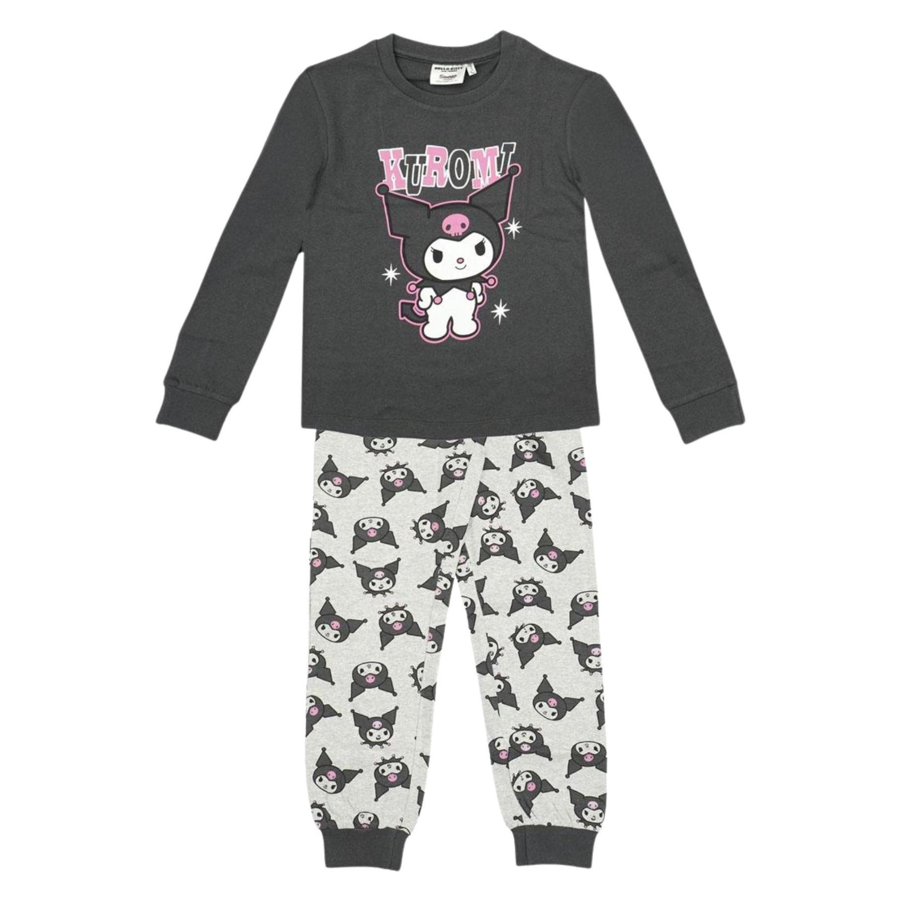 Disney, Jungen, Pyjamas, Langer Pyjama Aus Single-Jersey – Hello Kitty & Kuromi, Grau, (104, 110, 116, 122, 128)
