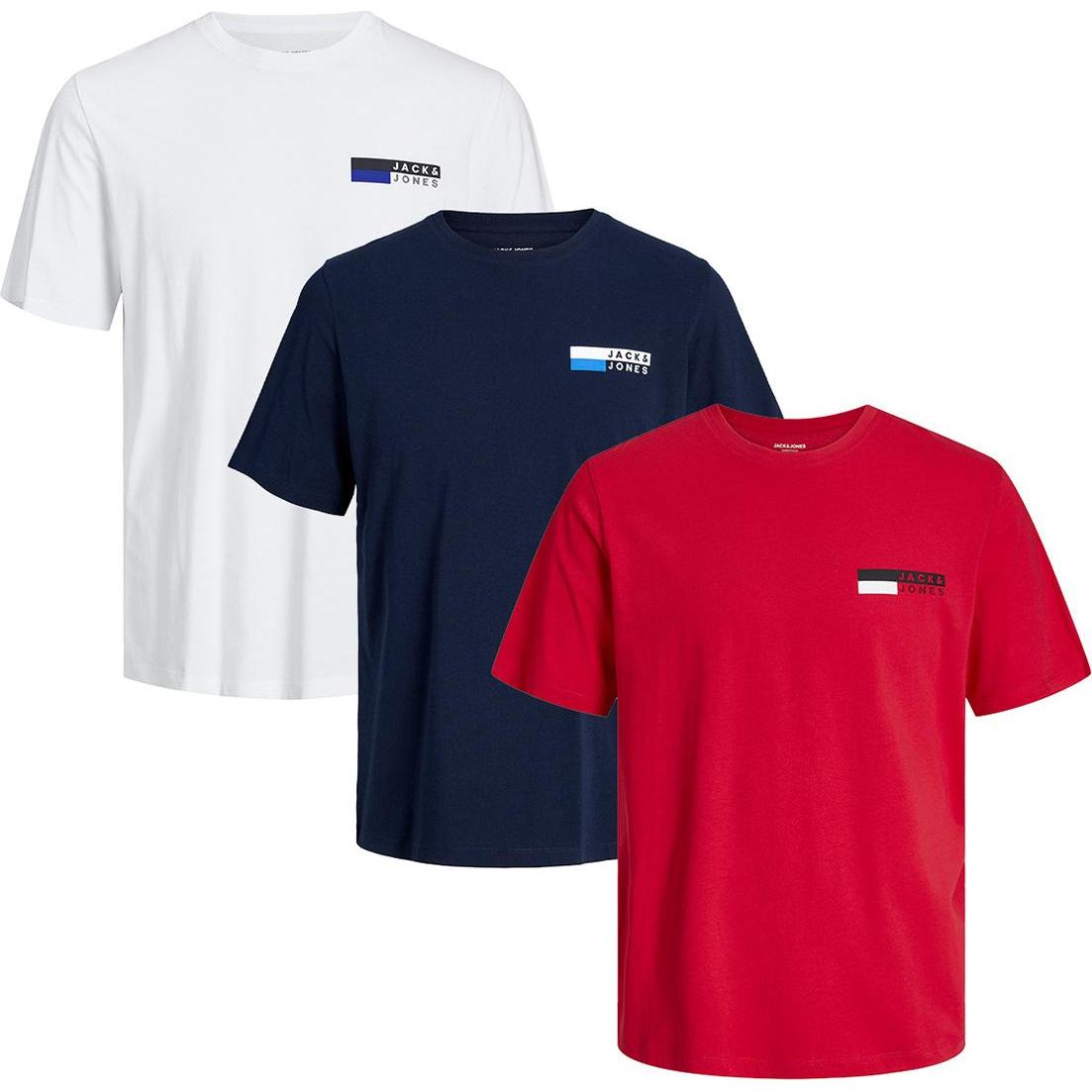 Jack & Jones, Herren, Shirt, 3er Pack Corp T-Shirt, Mehrfarbig, (M)