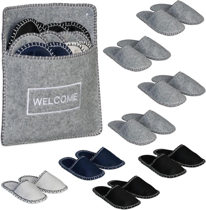 Relaxdays 6 Paar Gästehausschuhe aus Filz (37, 39, 40)