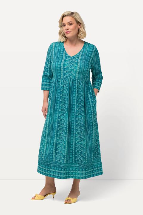 Produktbild Ulla Popken Jerseykleid, A-Linie, V-Ausschnitt, 3/4-Arm, Taschen (68)