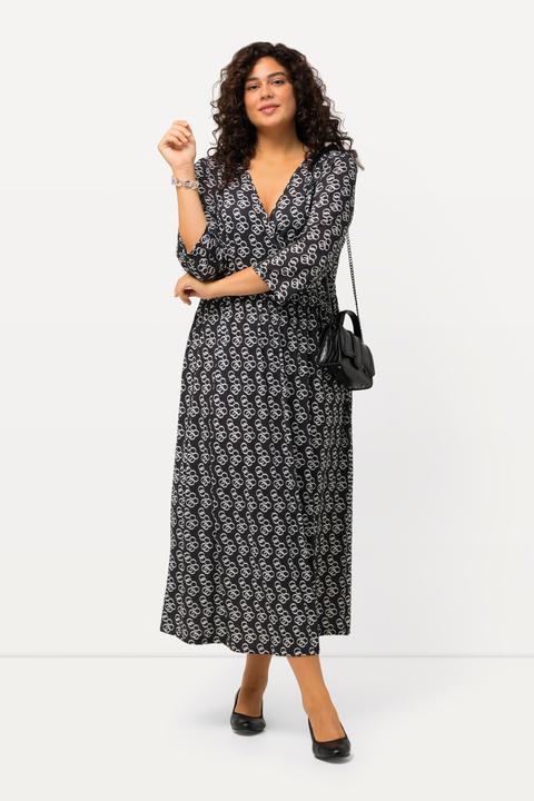 Produktbild Ulla Popken Jerseykleid, Wickeloptik, A-Linie, V-Ausschnitt, 3/4-Arm (60)