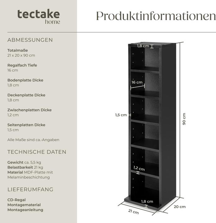 Actual product image tectake CD stand shelf (21 x 20 x 90 cm)