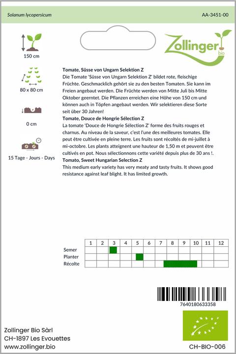 Image du produit Zollinger Bio Tomate, douce de Hongrie Sélection Z
