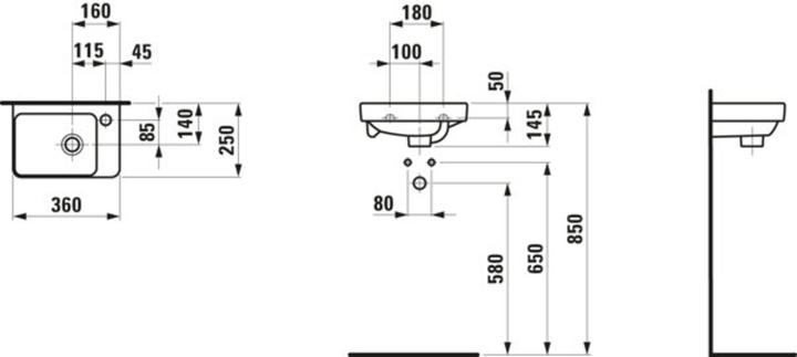 Produktbild Laufen Handwaschbecken PRO S 360x250mm m ÜL 1 HL-Ausf. weiss (250 mm, 360 mm)