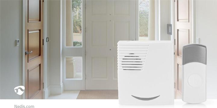 Actual product image Nedis DOORB211WT Radio Bell Set Battery Operated 3V DC 2X AA 1x CR2032 Batteries Included Loudness (Funk)