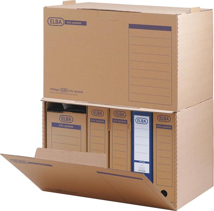 Actual product image Elba Archive container tric system, natural brown made of sturdy corrugated cardboard, with closure flap (A4)