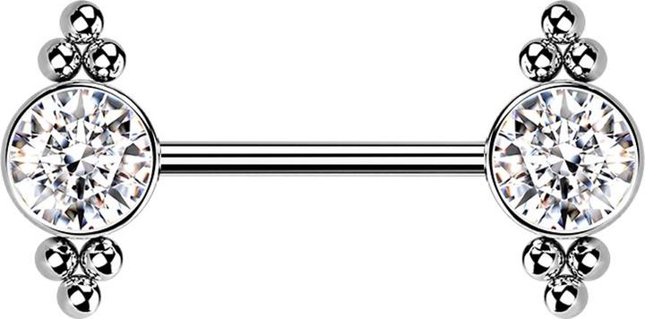 Produktbild Star Piercing Threadless Barbell silber Kugeln mit Kristall silber (ohne Messing, Chirurgenstahl 316L)